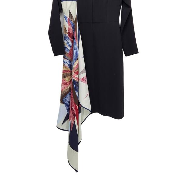 BARELLI Black Round Neck Dress with Attached Multi-Color Geometric Scarf Women 6 - Picture 13 of 15